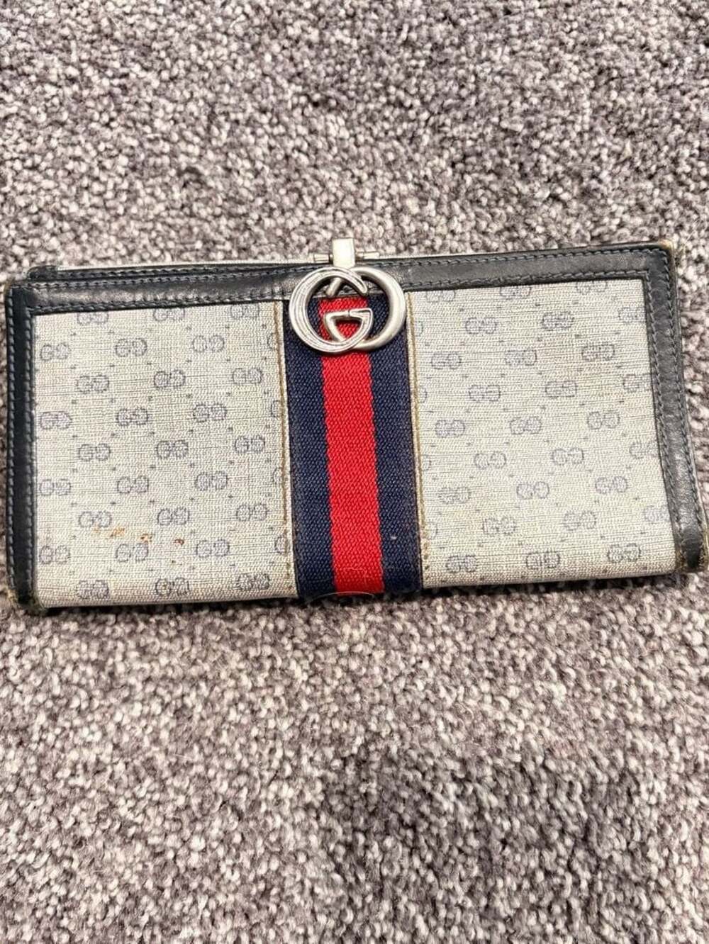 Vintage 2000s Gucci GG Monogram Continental Clutch Wallet with Web Stripe